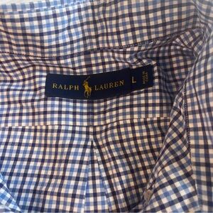 Ralph Lauren Shirt Mens Large Blue Plaid Button Down Short Sleeve Pony*stain*